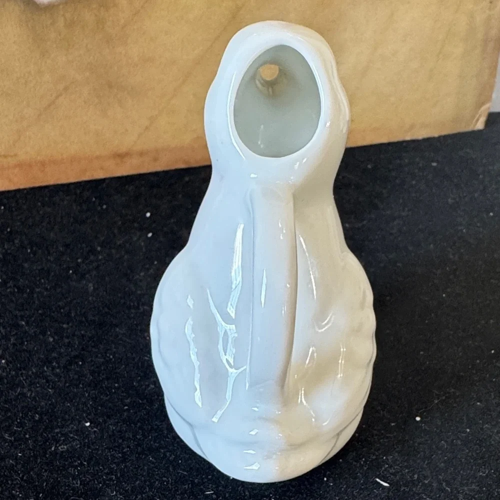 Set of small White Ceramic Animal Figurines creamer Duck and Cow